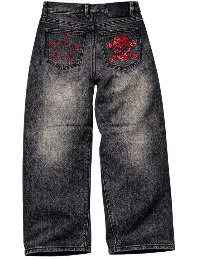 Red Rhinestone Skull Jeans