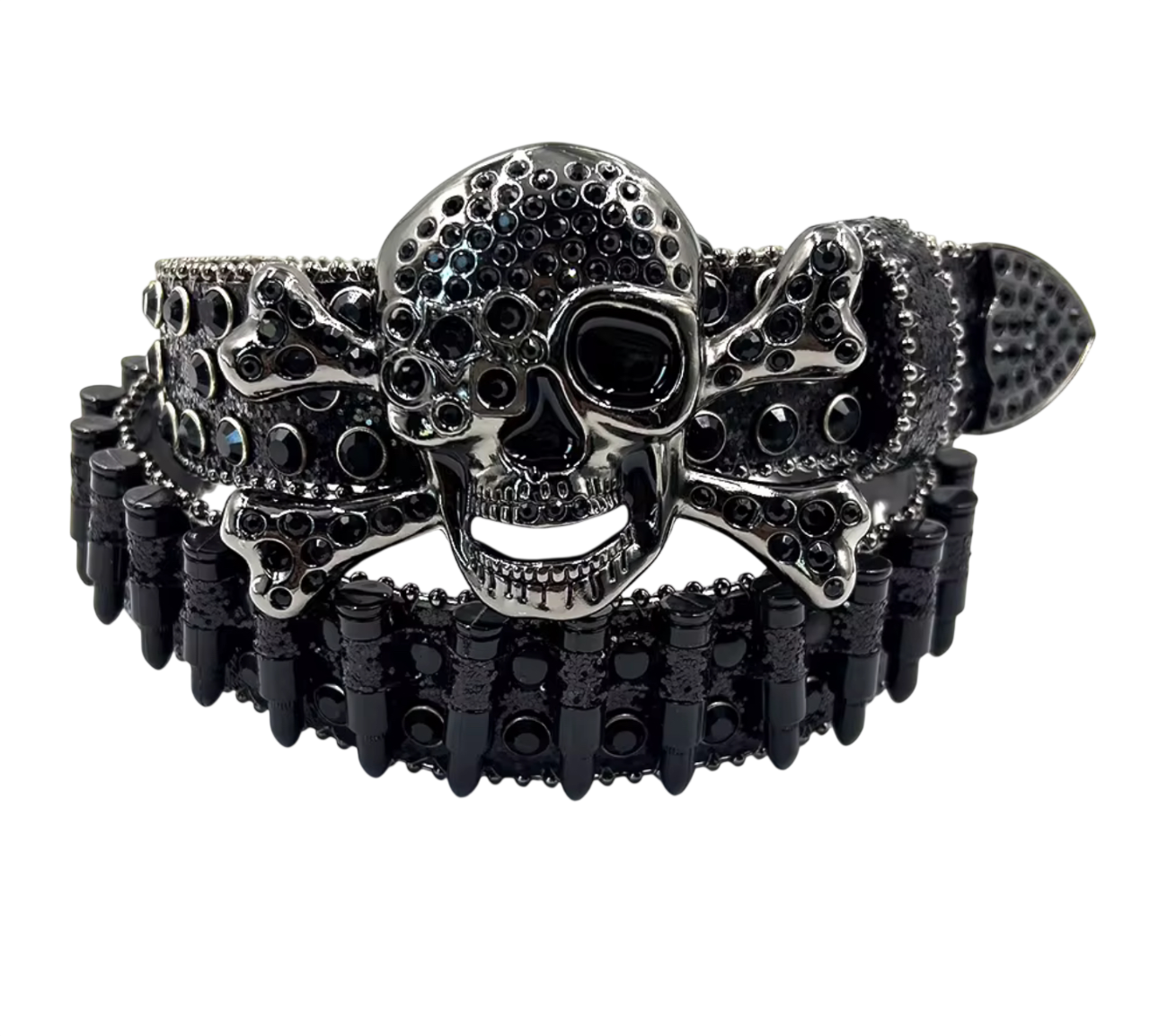 Black Rhinestone Skull Belt