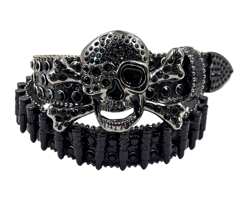 Black Rhinestone Skull Belt